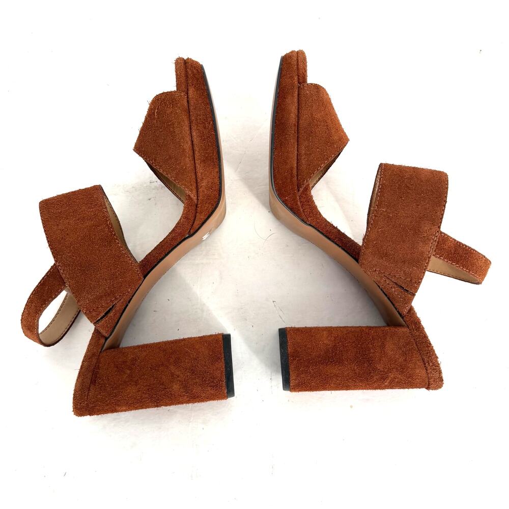 Banana Republic Cognac Brown Suede Block Heel Sandals Ankle Strap Women's 8 - Picture 9 of 10